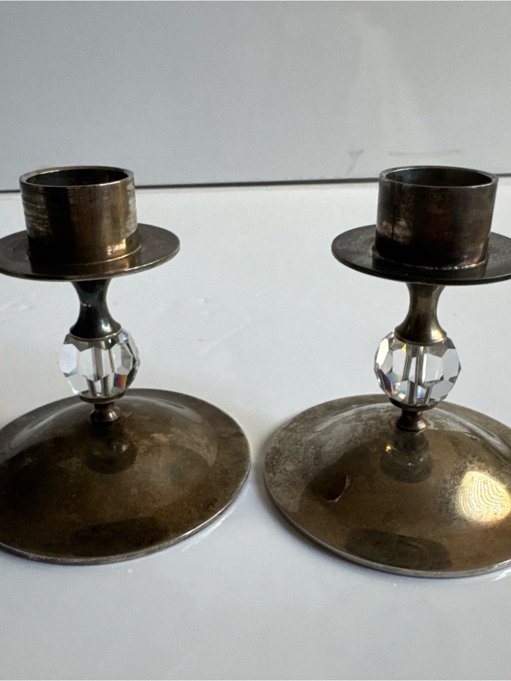 Vintage Silver Plated Candlestick Holders Elegance EP Brass W/ Crystal Accent